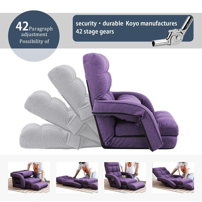 Floor Chair, Chaise Lounge Indoor, 14-Position Adjustable Folding Lazy Sofa with Armrests and a Pillow Padded Gaming Chairs for Living Room, Bedroom Factory Price (Purple) 8803PU