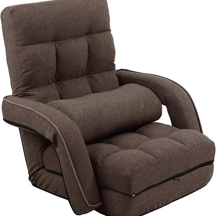 14-Position Adjustable Floor Chair, Chaise Lounge Indoor, Folding Lazy Sofa with Armrests and a Pillow Padded Adults Gaming Chairs for Living Room, Bedroom Factory Price (Brown) 8803CO