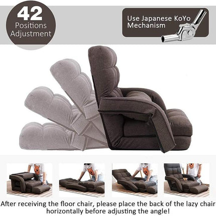 14-Position Adjustable Floor Chair, Chaise Lounge Indoor, Folding Lazy Sofa with Armrests and a Pillow Padded Adults Gaming Chairs for Living Room, Bedroom Factory Price (Brown) 8803CO