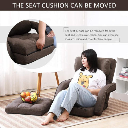 14-Position Adjustable Floor Chair, Chaise Lounge Indoor, Folding Lazy Sofa with Armrests and a Pillow Padded Adults Gaming Chairs for Living Room, Bedroom Factory Price (Brown) 8803CO