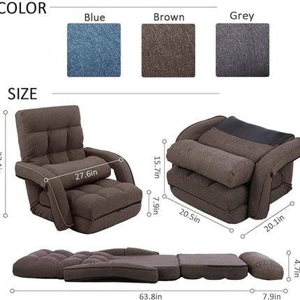 14-Position Adjustable Floor Chair, Chaise Lounge Indoor, Folding Lazy Sofa with Armrests and a Pillow Padded Adults Gaming Chairs for Living Room, Bedroom Factory Price (Brown) 8803CO