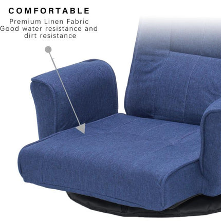 360 Degrees Swivel Floor Chair for Adults, 14-Position Adjustable Folding Floor Lounger with Armrests for Reading, Gaming & Relaxing