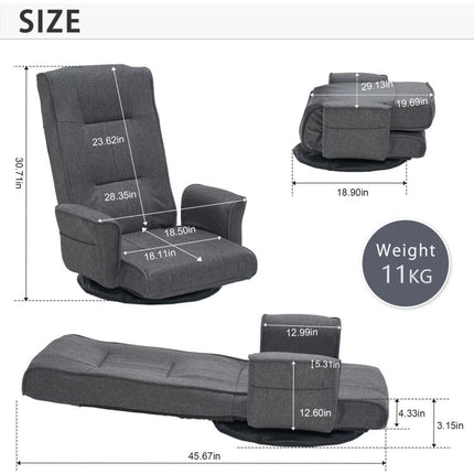 360 Degree Swivel Floor Chairs for Adults, Gaming Floor Chair with Back Support, 14 Angles Adjustable Comfortable Floor Lounge Chair Folding Video Game Chairs Office Bedroom 201 (Dark Grey)