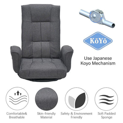 360 Degree Swivel Floor Chairs for Adults, Gaming Floor Chair with Back Support, 14 Angles Adjustable Comfortable Floor Lounge Chair Folding Video Game Chairs Office Bedroom 201 (Dark Grey)