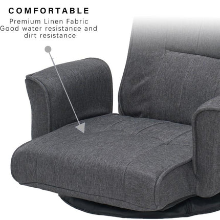360 Degree Swivel Floor Chairs for Adults, Gaming Floor Chair with Back Support, 14 Angles Adjustable Comfortable Floor Lounge Chair Folding Video Game Chairs Office Bedroom 201 (Dark Grey)
