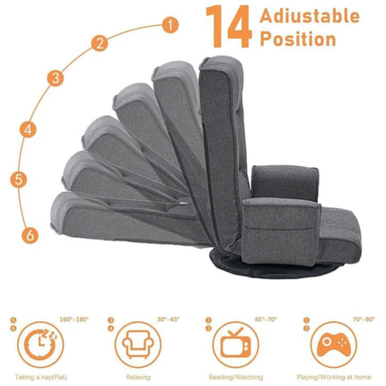 360 Degree Swivel Floor Chairs for Adults, Gaming Floor Chair with Back Support, 14 Angles Adjustable Comfortable Floor Lounge Chair Folding Video Game Chairs Office Bedroom 201 (Dark Grey)