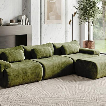 126in Sectional Boneless Couch, L Shaped Convertible Modular Sofa, 4-Seater Oversized Couches with 3 Throw Pillows for Living Room, Apartment, No Assembly (Green)
