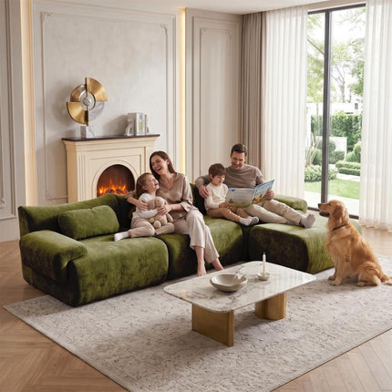 126in Sectional Boneless Couch, L Shaped Convertible Modular Sofa, 4-Seater Oversized Couches with 3 Throw Pillows for Living Room, Apartment, No Assembly (Green)