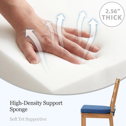 Chair Cushions for Dining Chairs Set of 2, D-Shaped Seat Cushion for Kitchen Chairs with Removable Cover and Ties, Indoor Chair Pads for Dining Room, Kitchen, 17 inch x 17 inch x 2.56 inch, Blue