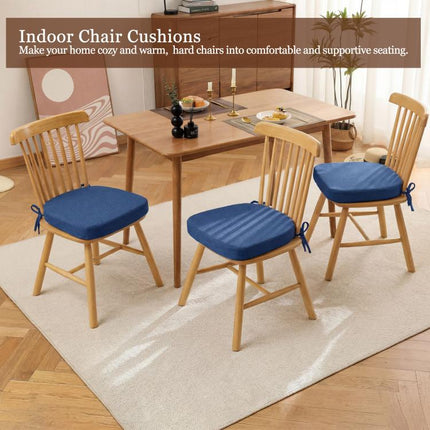Chair Cushions for Dining Chairs Set of 2, D-Shaped Seat Cushion for Kitchen Chairs with Removable Cover and Ties, Indoor Chair Pads for Dining Room, Kitchen, 17 inch x 17 inch x 2.56 inch, Blue