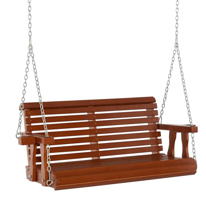 46 inch 2-Person Porch Swing Wooden Patio Swing Bench with Cup Holders, Slatted Design, Chains, 440lb Weight Capacity, Brown