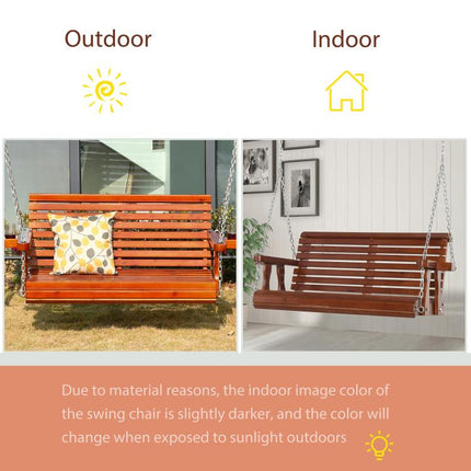 46 inch 2-Person Porch Swing Wooden Patio Swing Bench with Cup Holders, Slatted Design, Chains, 440lb Weight Capacity, Brown