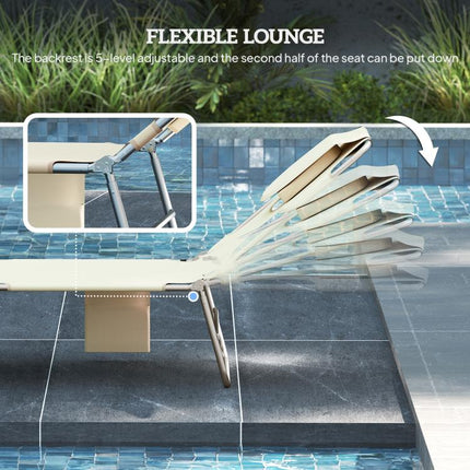 2 Tanning Chairs with Face Hole, 5-Level Adjustable Outdoor Chaise Lounge Chair with Pillow for Beach, Pool, Beige