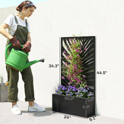 Metal Garden Bed with Trellis for Climbing Plants, Freestanding or Wall Mounted Flower Bed for Garden, Patio, Balcony