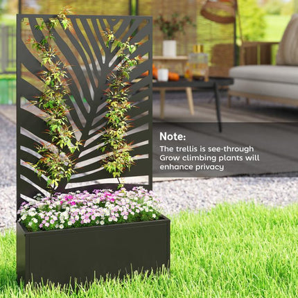 Metal Garden Bed with Trellis for Climbing Plants, Freestanding or Wall Mounted Flower Bed for Garden, Patio, Balcony