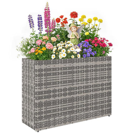 Tall Rectangular Planter with Removable Liner, Holes, PE Wicker Large Planter Box for Indoor Outdoor Plants, Gray