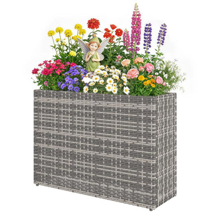 Tall Rectangular Planter with Removable Liner, Holes, PE Wicker Large Planter Box for Indoor Outdoor Plants, Gray