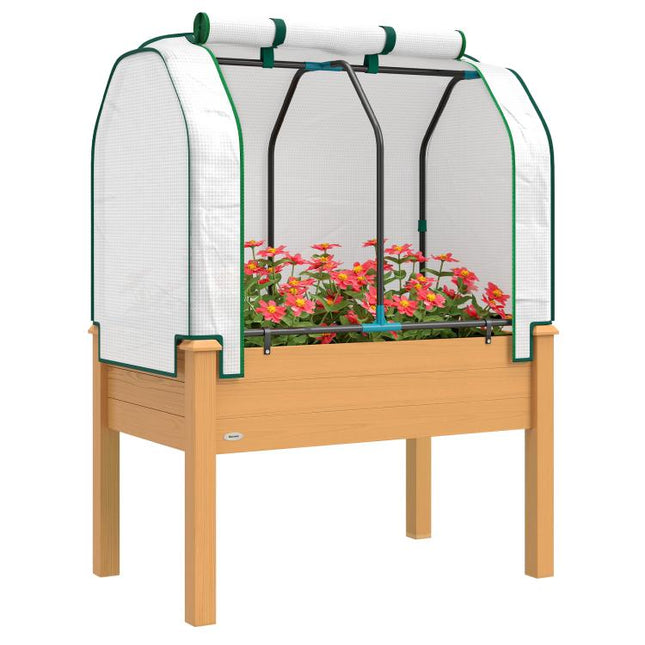 Raised Garden Bed with PE Greenhouse Cover Outdoor Planter Box for Herbs and Vegetables, 35 x 22 x 47 inch, Sand