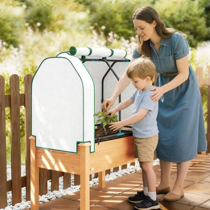 Raised Garden Bed with PE Greenhouse Cover Outdoor Planter Box for Herbs and Vegetables, 35 x 22 x 47 inch, Sand