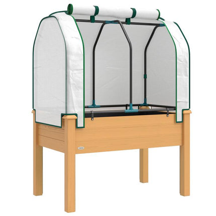 Raised Garden Bed with PE Greenhouse Cover Outdoor Planter Box for Herbs and Vegetables, 35 x 22 x 47 inch, Sand