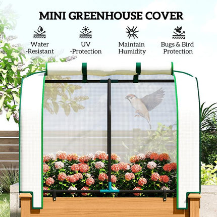Raised Garden Bed with PE Greenhouse Cover Outdoor Planter Box for Herbs and Vegetables, 35 x 22 x 47 inch, Sand