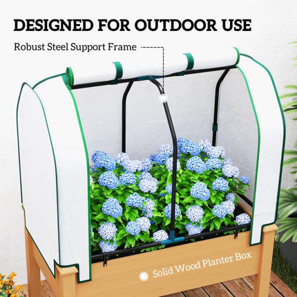 Raised Garden Bed with PE Greenhouse Cover Outdoor Planter Box for Herbs and Vegetables, 35 x 22 x 47 inch, Sand