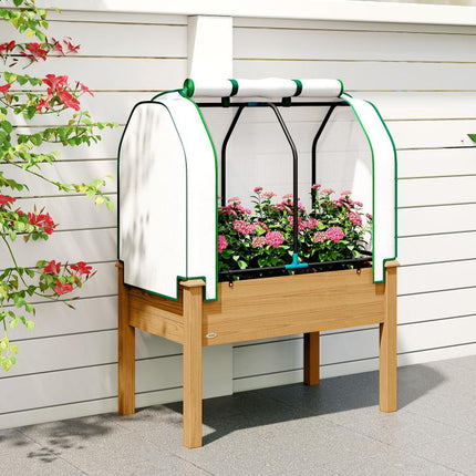 Raised Garden Bed with PE Greenhouse Cover Outdoor Planter Box for Herbs and Vegetables, 35 x 22 x 47 inch, Sand