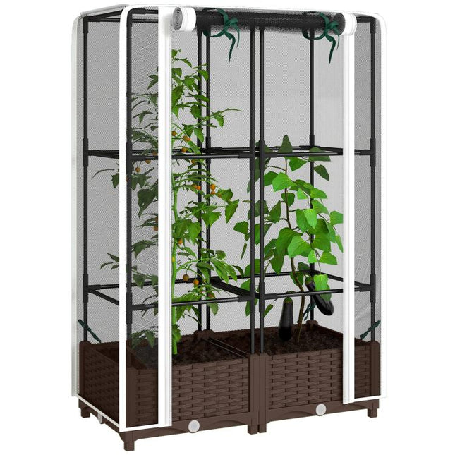 Raised Garden Bed with Trellis, 46.5 inch Tomato Cage with Crop Cage, Self Watering Planter Box with Drainage Holes, White