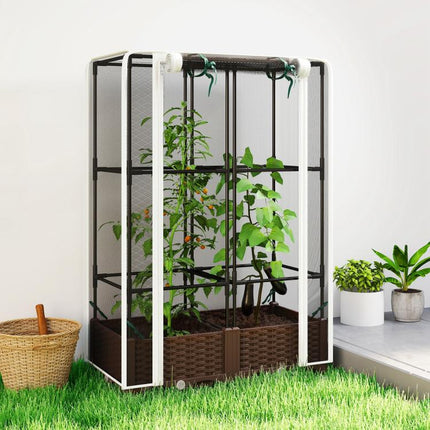 Raised Garden Bed with Trellis, 46.5 inch Tomato Cage with Crop Cage, Self Watering Planter Box with Drainage Holes, White