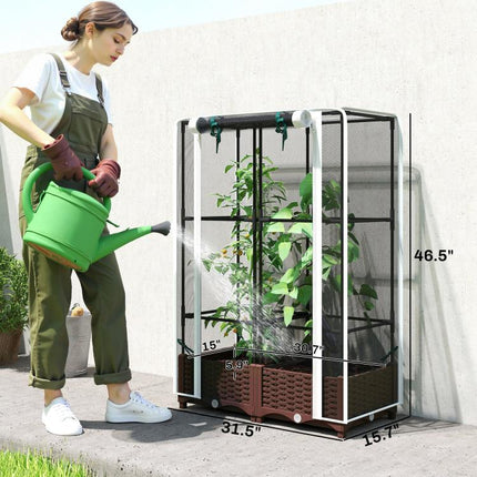 Raised Garden Bed with Trellis, 46.5 inch Tomato Cage with Crop Cage, Self Watering Planter Box with Drainage Holes, White