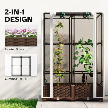Raised Garden Bed with Trellis, 46.5 inch Tomato Cage with Crop Cage, Self Watering Planter Box with Drainage Holes, White