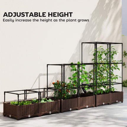 Raised Garden Bed with Trellis, 46.5 inch Tomato Cage with Crop Cage, Self Watering Planter Box with Drainage Holes, White