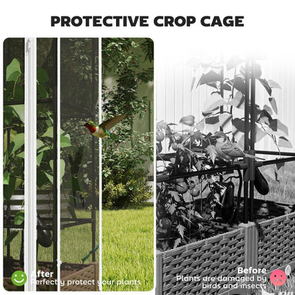 Raised Garden Bed with Trellis, 46.5 inch Tomato Cage with Crop Cage, Self Watering Planter Box with Drainage Holes, White