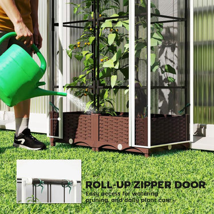 Raised Garden Bed with Trellis, 46.5 inch Tomato Cage with Crop Cage, Self Watering Planter Box with Drainage Holes, White