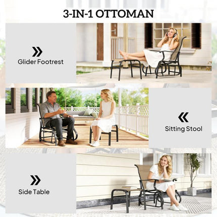 Outdoor Glider with Ottoman, Patio Glider Chair Set with High Back, Wide Seat for Porch, Garden, Backyard, Tan