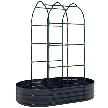 Galvanised Raised Garden Bed with Arched Trellis, 5 x 3 x 6ft Metal Outdoor Planter Box with Open Bottom, Dark Gray
