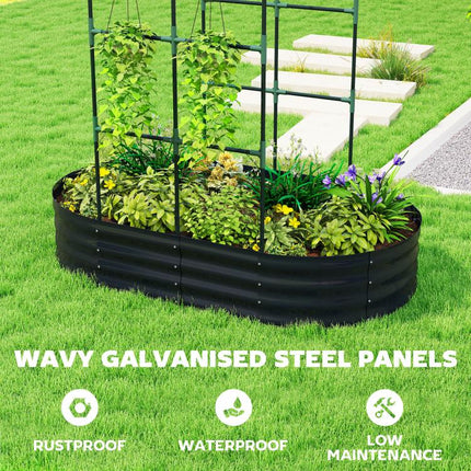 Galvanised Raised Garden Bed with Arched Trellis, 5 x 3 x 6ft Metal Outdoor Planter Box with Open Bottom, Dark Gray
