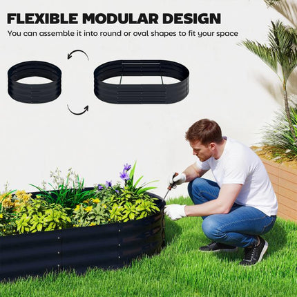 Galvanised Raised Garden Bed with Arched Trellis, 5 x 3 x 6ft Metal Outdoor Planter Box with Open Bottom, Dark Gray