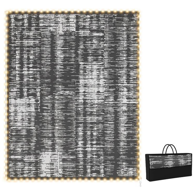 Reversible Outdoor Rug Carpet with LED Lights, Carry Bag & Ground Stakes for Backyard, Deck, Picnic, Beach, 10 feet x 8 feet