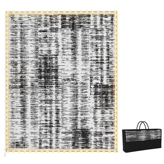 Reversible Outdoor Rug Carpet with LED Lights, Carry Bag & Ground Stakes for Backyard, Deck, Picnic, Beach, 10 feet x 8 feet