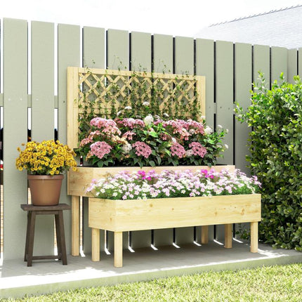 2-Tier Raised Garden Bed with Trellis, Elevated Planter Box for Climbing Plants, Natural