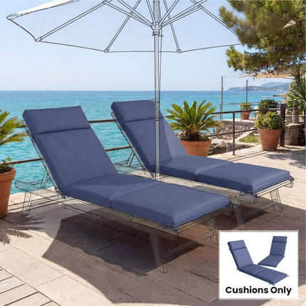 Outdoor Chaise Lounge Cushions Set of 2 with 6 Ties, High-Density Foam, for Patio and Poolside, Navy Blue