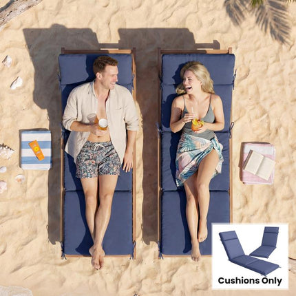 Outdoor Chaise Lounge Cushions Set of 2 with 6 Ties, High-Density Foam, for Patio and Poolside, Navy Blue