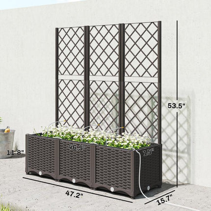 3PCS Plastic Planter Box with Trellis, Self-Watering Raised Garden Bed with Trellis and Automatic Watering Timer Kit