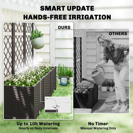 3PCS Plastic Planter Box with Trellis, Self-Watering Raised Garden Bed with Trellis and Automatic Watering Timer Kit