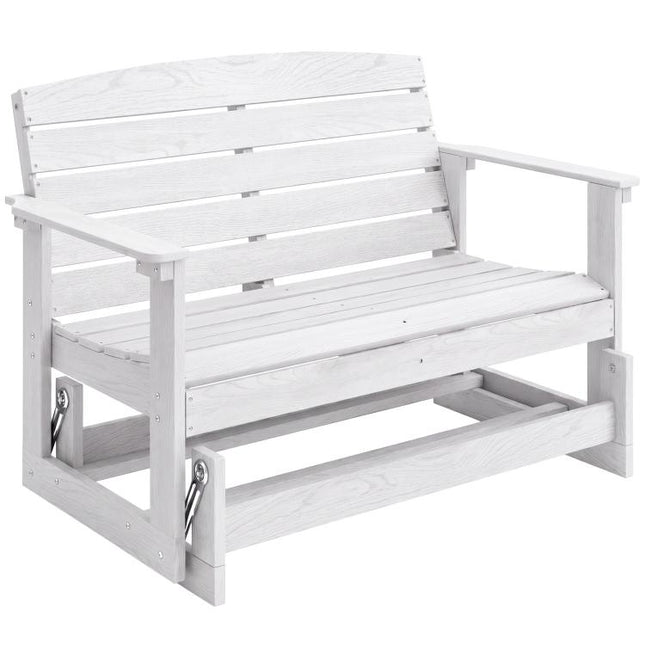 Patio Glider Bench w/ HDPE Slatted Double Rocking Chair, Distressed White