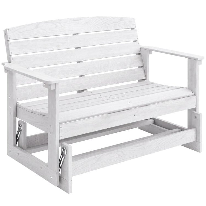 Patio Glider Bench w/ HDPE Slatted Double Rocking Chair, Distressed White