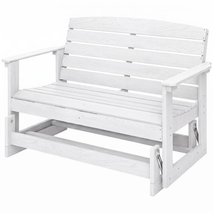 Patio Glider Bench w/ HDPE Slatted Double Rocking Chair, Distressed White