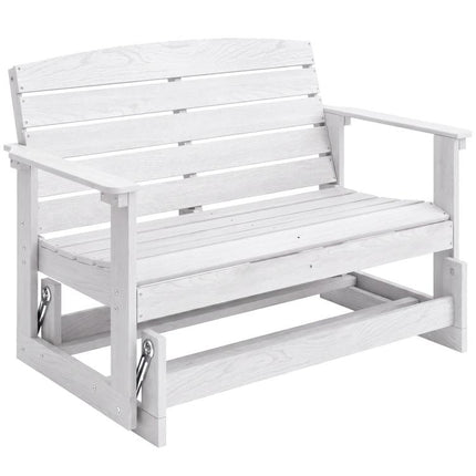 Patio Glider Bench w/ HDPE Slatted Double Rocking Chair, Distressed White
