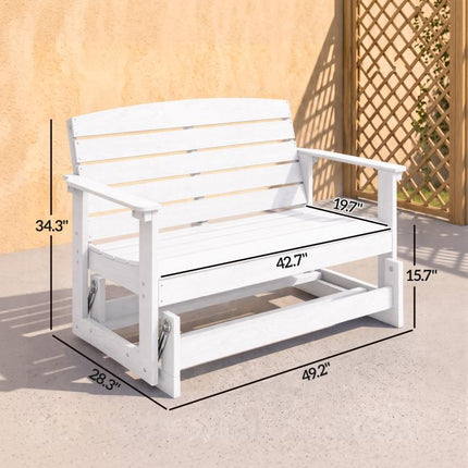 Patio Glider Bench w/ HDPE Slatted Double Rocking Chair, Distressed White